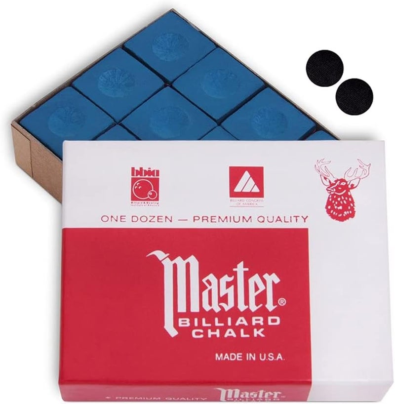 Master Chalk Master Billiard Pool Cue Chalk Premium Quality - 1 Dozen - Made in The USA + 2 pcs of Quality Billiard Pool Table Spots by Tweeten Fibre Co. - Image 1